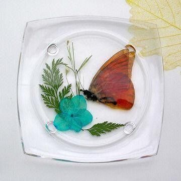 Acrylic Coaster with Genuine Floral Designs, Customized Logo Prints are Accepted